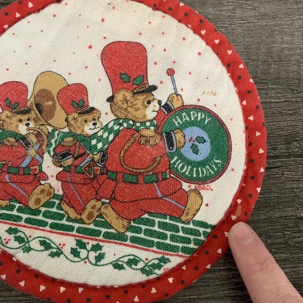 Vintage Christmas Teddy Bear Band Pot Holder Holiday Kitchen‎ Decor